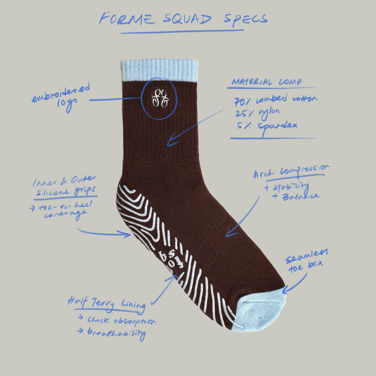 Double Grip Socks - Cool Espresso